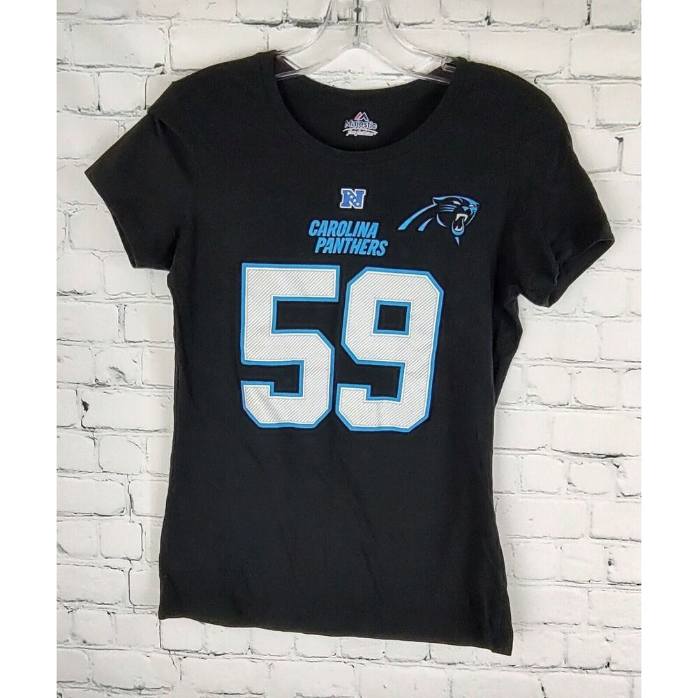 Majestic Carolina Panthers Kuechly 59 Jersey‎ T-Shirt NFL Football Black Size S